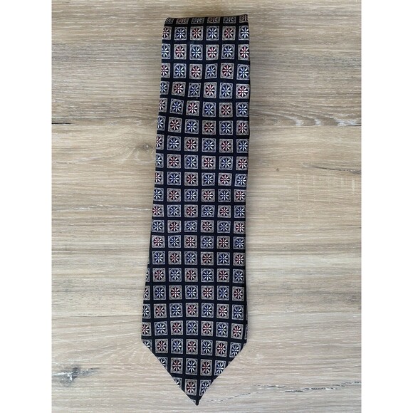 JZ Richards 100% SILK Hand Crafted tie for NORDSTROM Red Blue Black Geometric - Picture 1 of 6